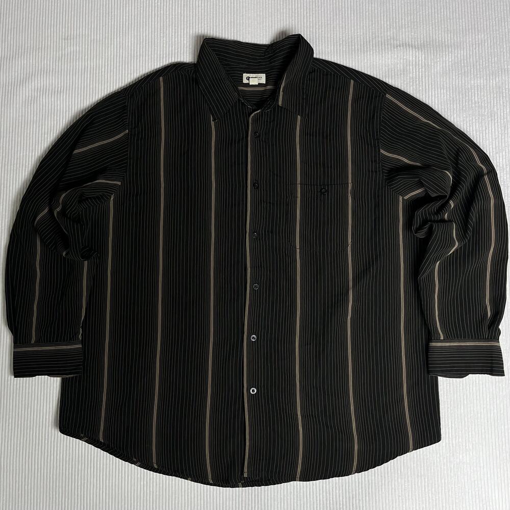 Haggar Shirt Mens 2XL Black Striped Long Sleeve Button Up Pocket Business Casual